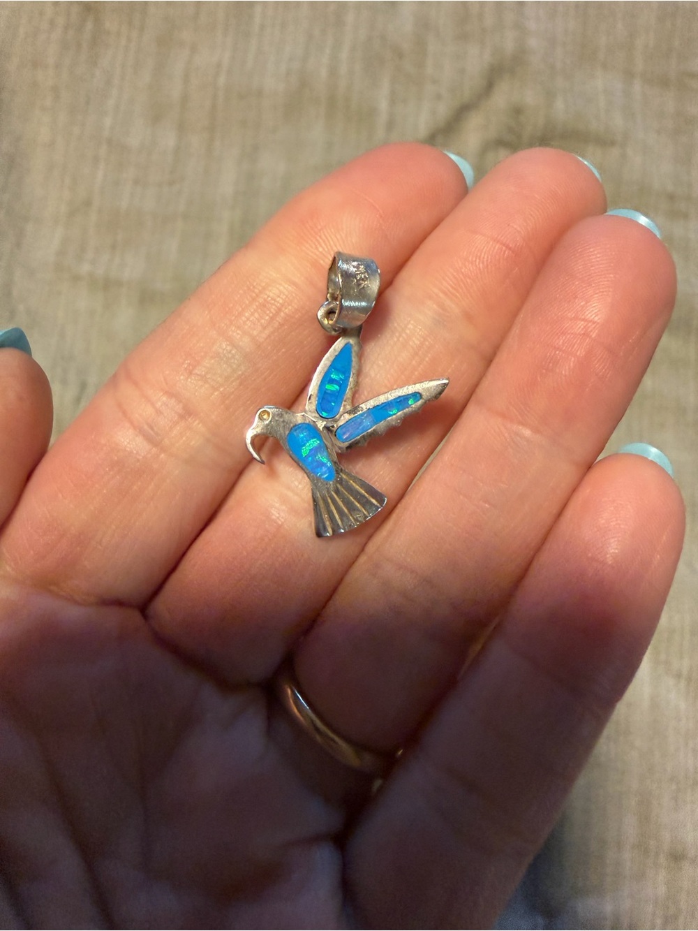 Blue Opal Hummingbird Pendant Charm